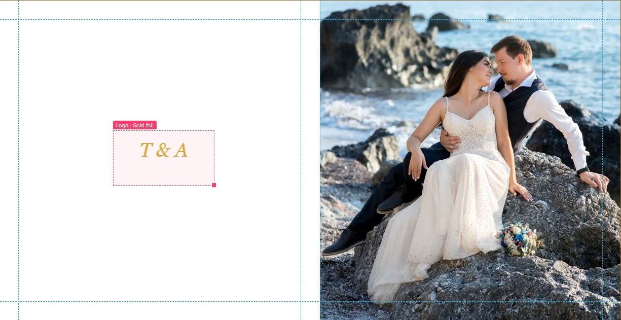 Logiciel de mise en page d’album pour Windows : une couverture d’album de mariage créée dans l’application