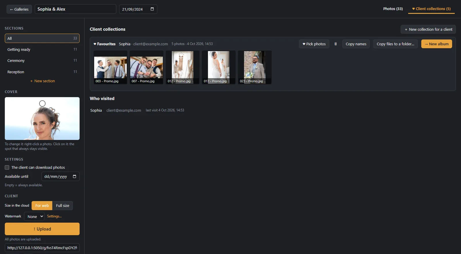 Les sélections du client dans l’application, en un clic vers un nouvel album